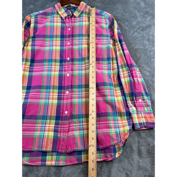 Lauren Ralph Lauren Shirt Womens Medium Pink Plaid Cotton Button Up Long Sleeve* - Picture 4 of 7
